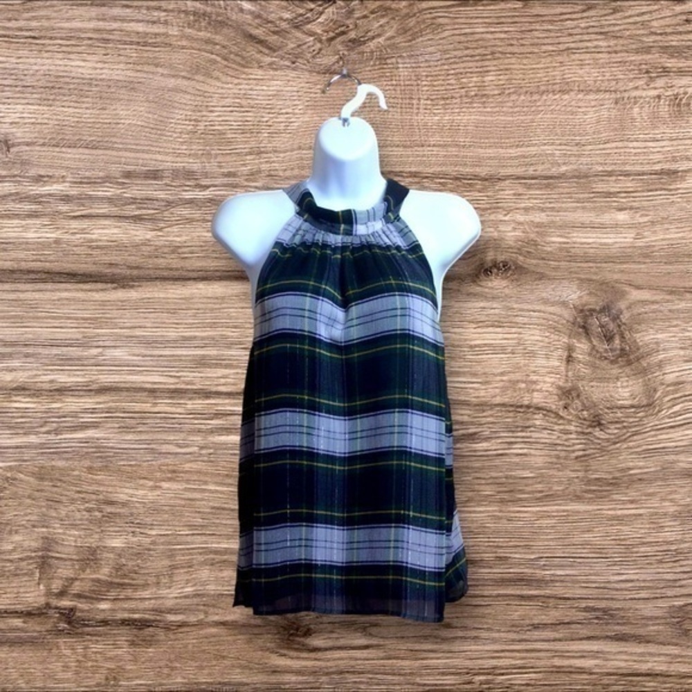 NWT J.Crew plaid halter top. 12P petite blue.